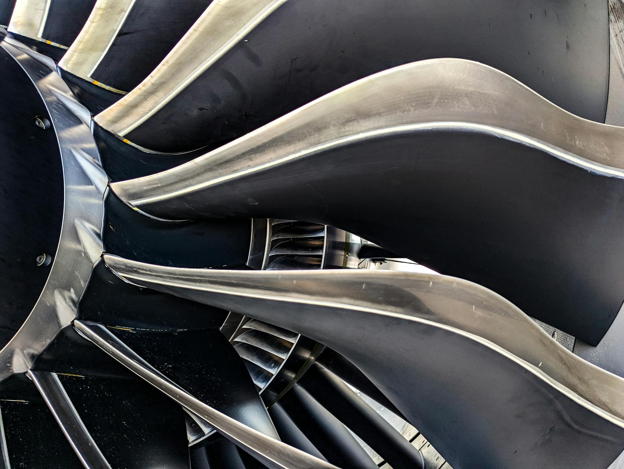 Close-up of gas turbine blades showing precision engineering